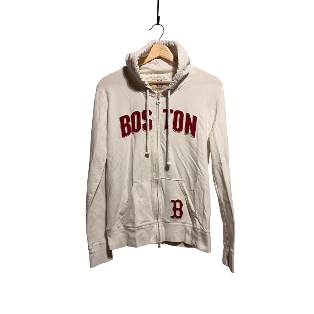 47 Brand Boston Red Sox Full Zip Hoodie Womens L White Embroidered MLB Street